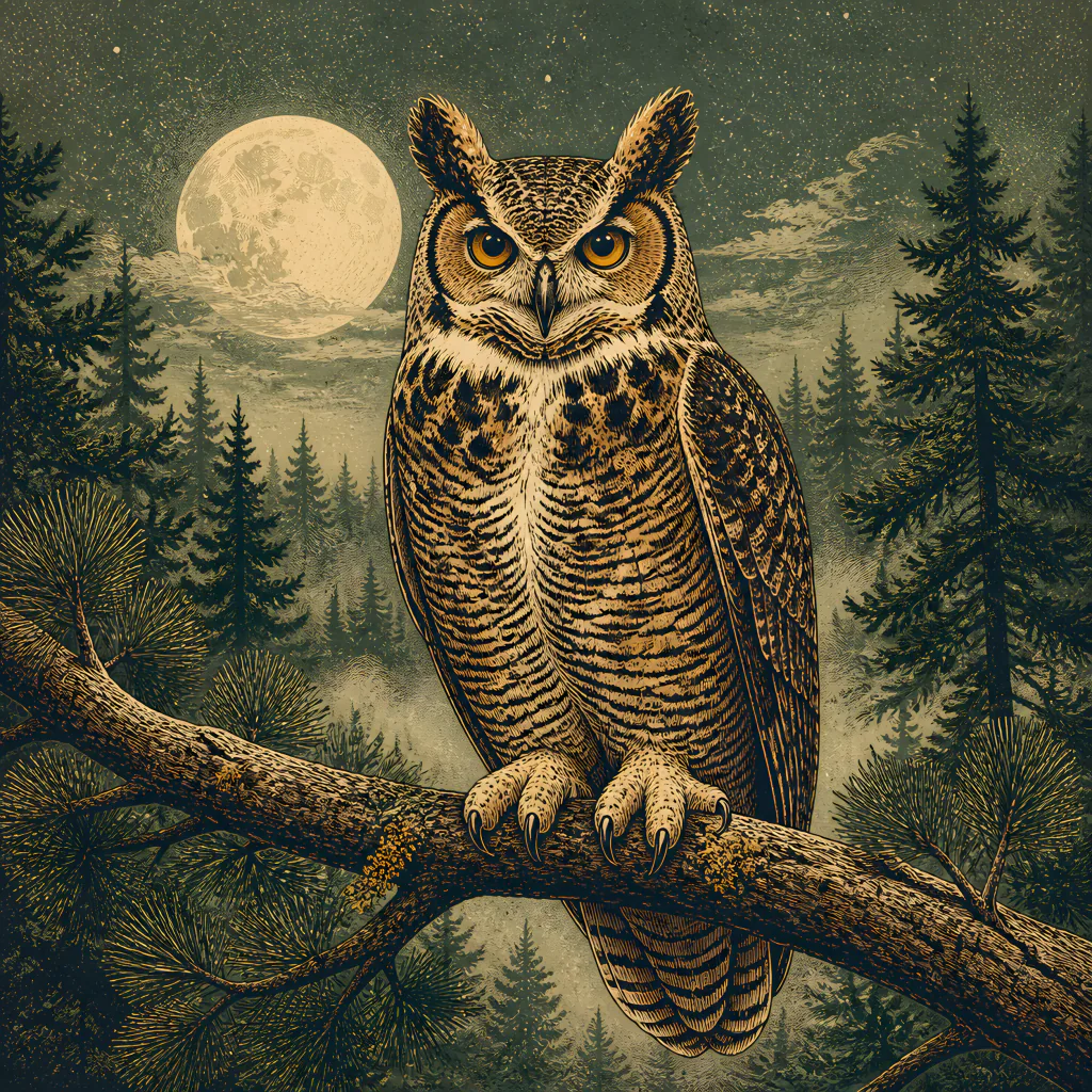 Engraved portrait of an owl